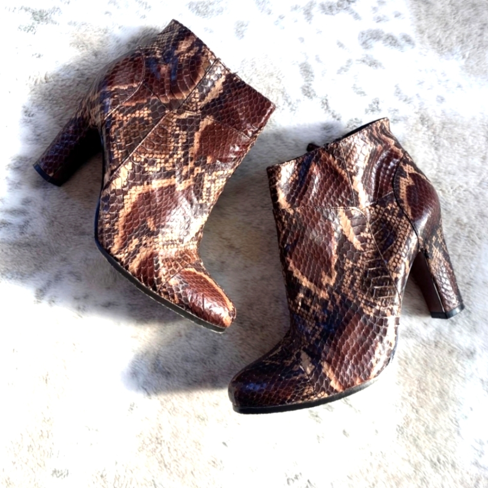 Sam Edelman Rust Python Snakeskin Ankle Boot Booties Fall Western Boho Leather - Picture 2 of 9